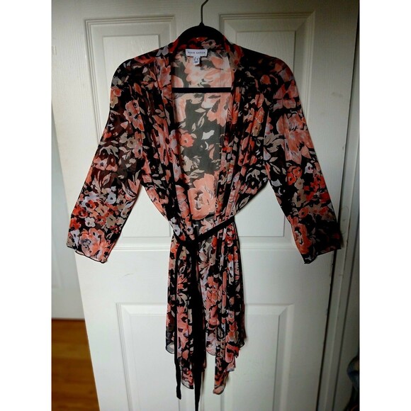 Susan Graver Floral Kimono Top size LARGE/XL Autumn Colors Orange - Picture 2 of 5